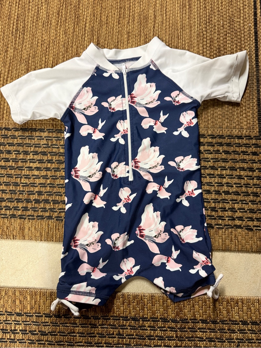 Snapper Rock Navy and Pink Floral Short-Sleeve Rashguard One-Piece